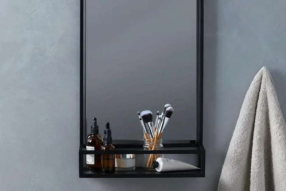 London Matt Black Bathroom Mirror and Shelf