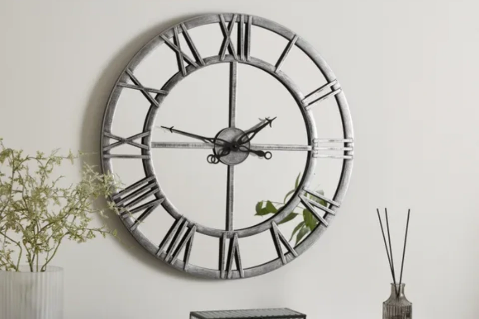 Istressed Mirrored 57cm Clock Silver