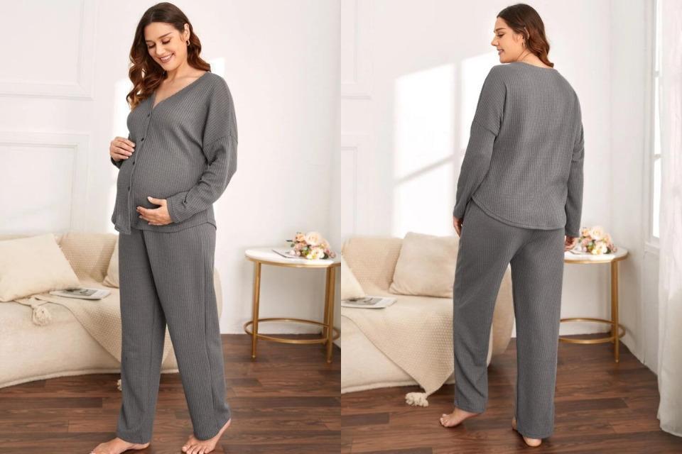 Drop Shoulder Waffle Knit Lounge Set for Maternity