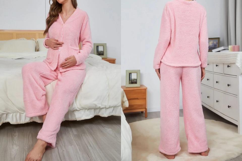 Maternity Dual Pocket Flannel PJ Set