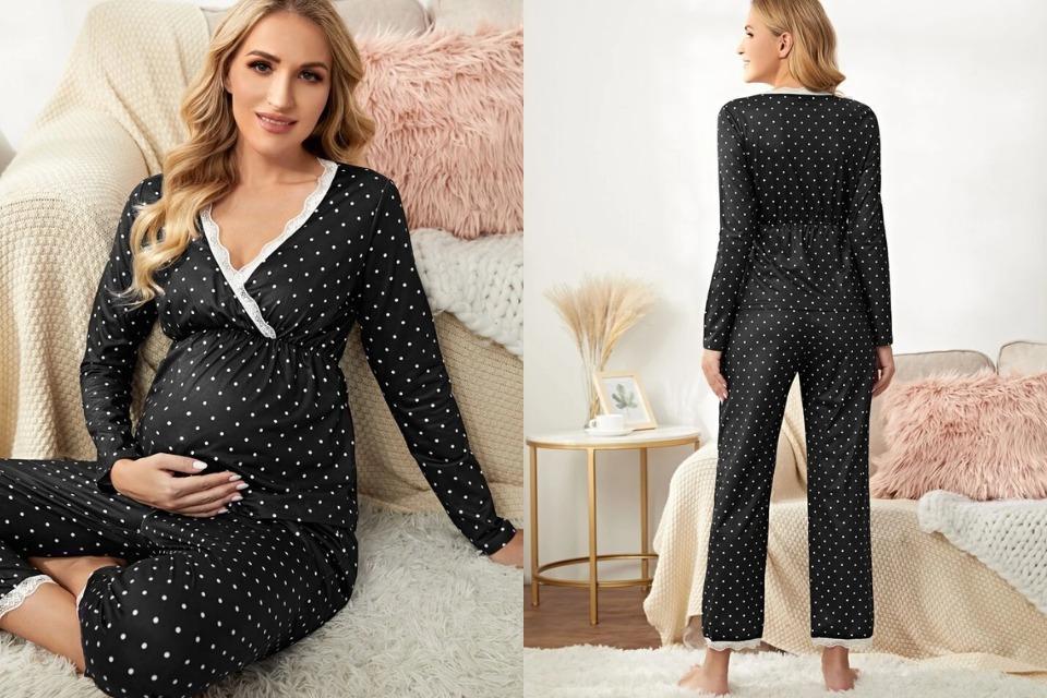 PJ Set with Polka Dot Lace Trim