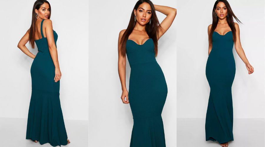 Teal fitted Fishtail Maxi Bridesmaid Dress