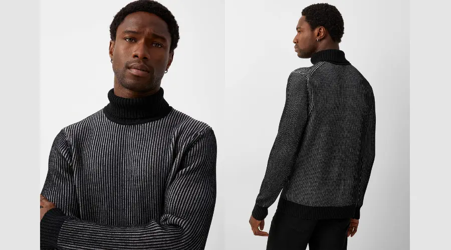 Two-tone ribbed turtleneck