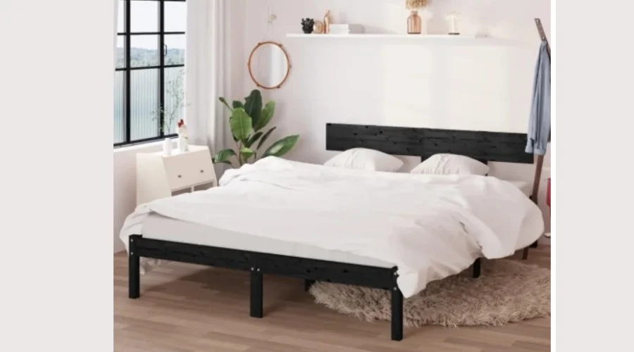 Bed Frame Black Solid Wood