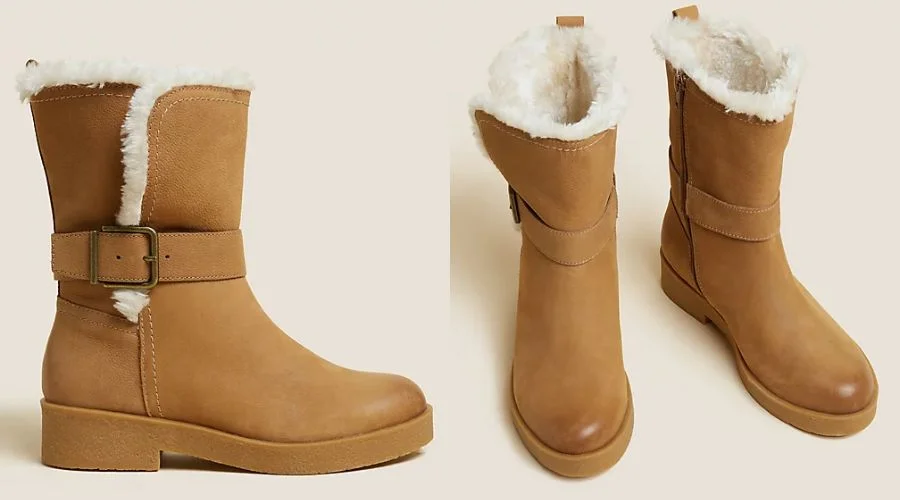 Faux Fur Lined Ankle Wide Fit Leather Boots