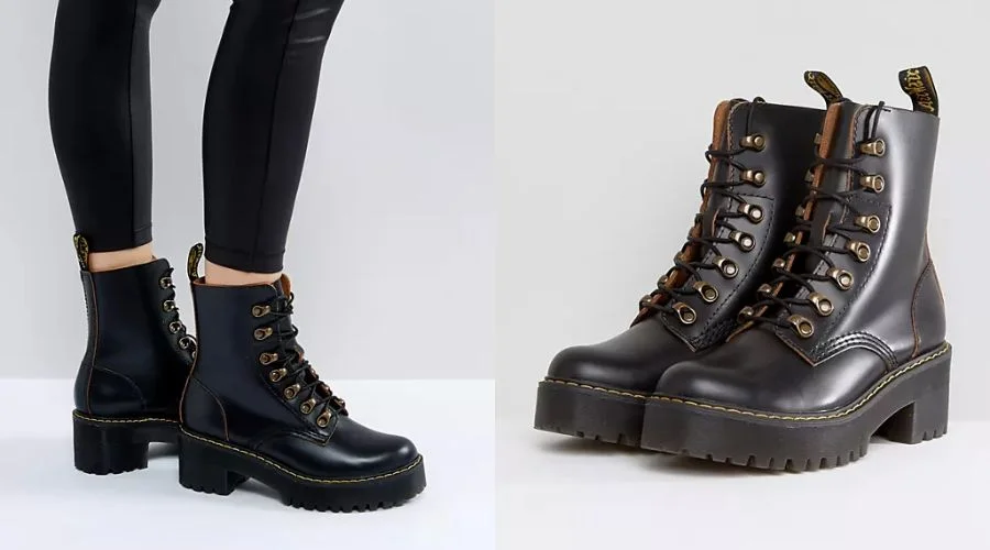Leona Vintage Smooth Leather Heeled Boots by Dr Martens