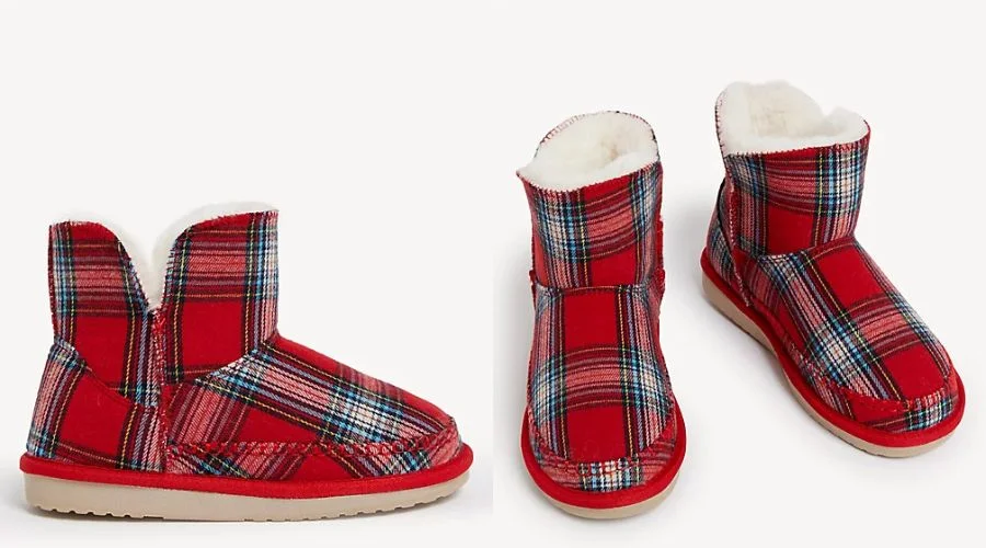 Slipper Boots Checked Faux Fur Lined 