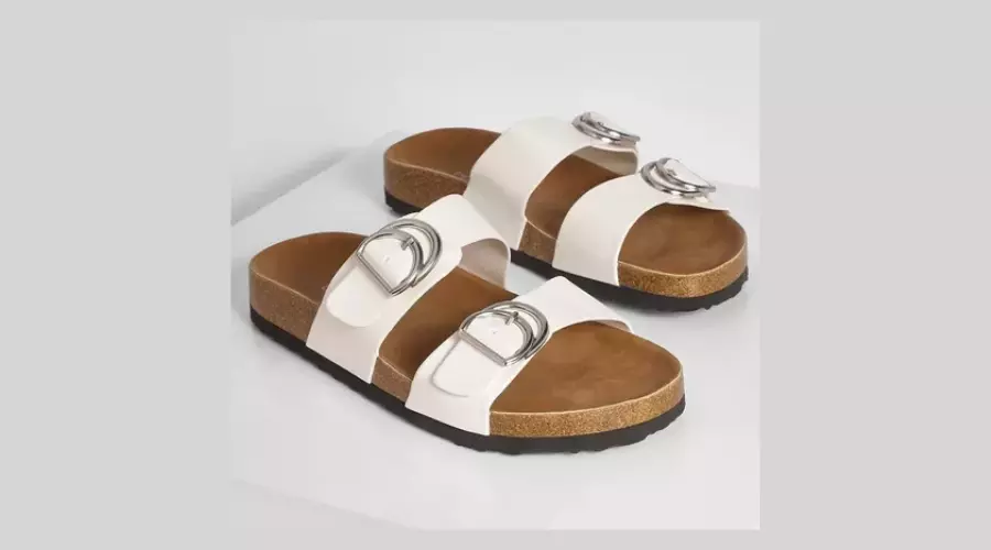 Wide-width double-strap buckle slider sandals