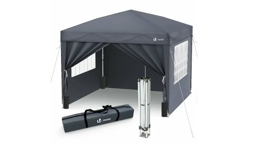 Vionot 3m x 3m Pop Up Gazebo with Sides & 4 Weight Bags & Carry Bag, Grey