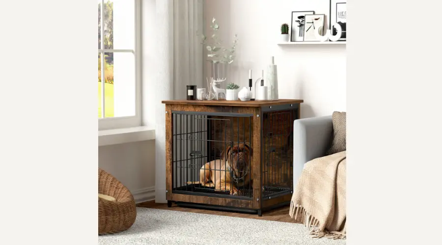 Rustic Brown Wooden Dog Cage