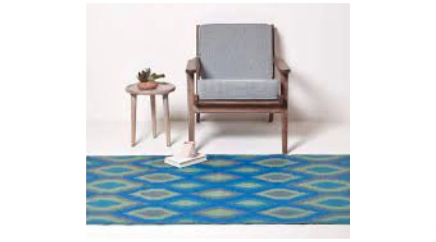 Amber Ikat Green and Blue Outdoor Rug