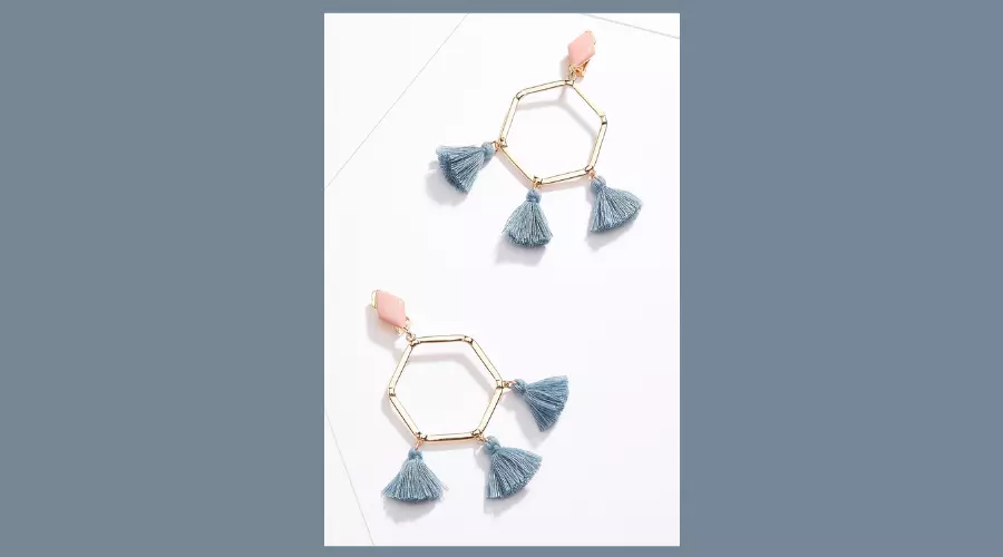 Clip-on hexagon tassel earrings