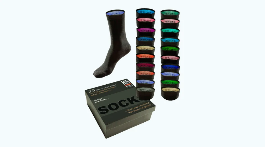HIS socks (box, 20 pairs), with coloured inner cuffs