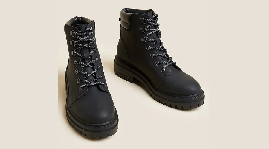 Hiker Lace Up Flat Ankle Boots