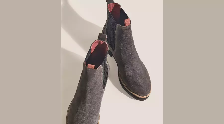 Suede Chunky Chelsea Flat Grey Ankle Boots