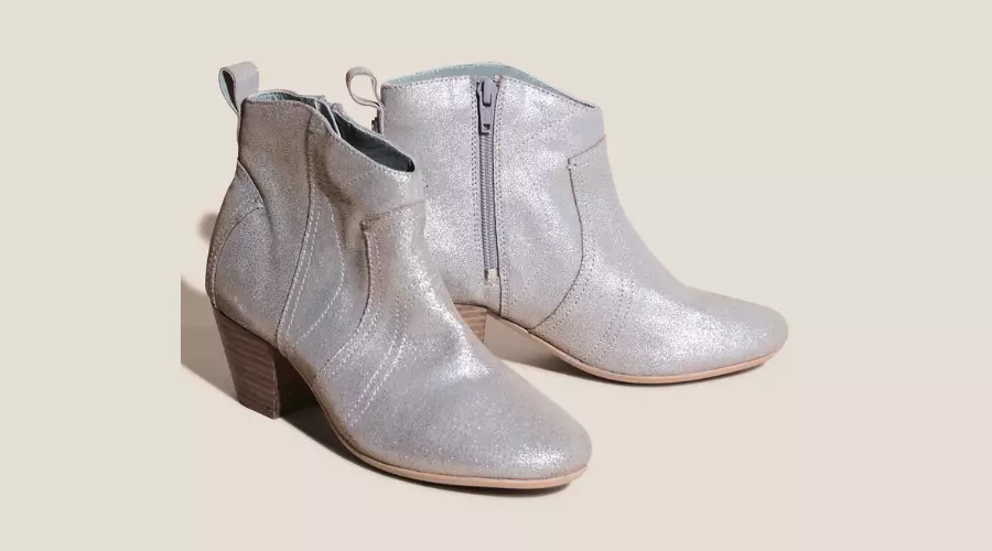 Suede Western Block Heel Grey Ankle Boots