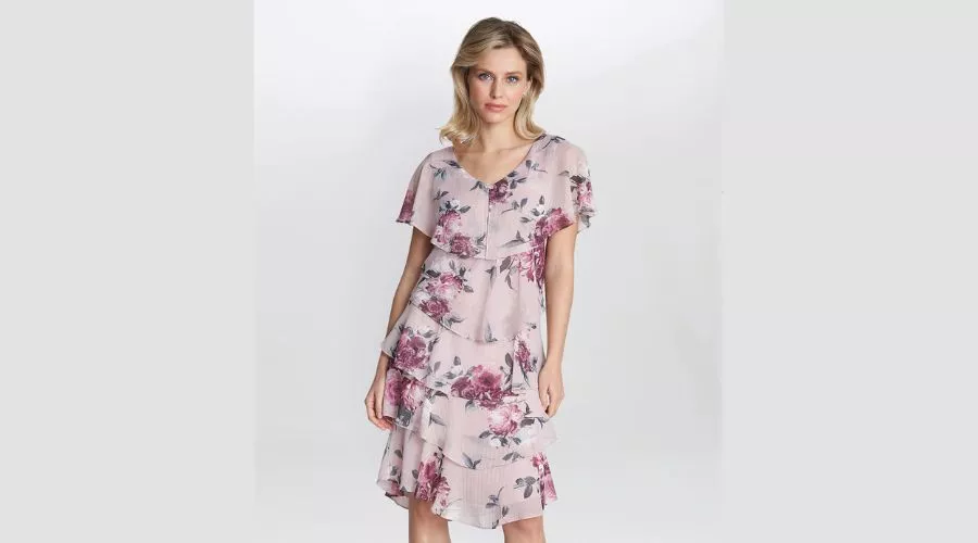 Chiffon Floral V-Neck Tiered Shift Dress