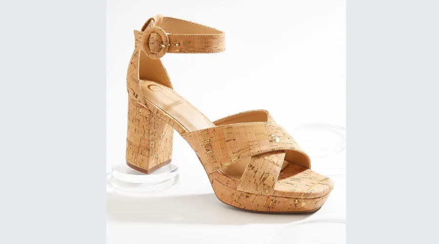 Cork crossband heeled sandals