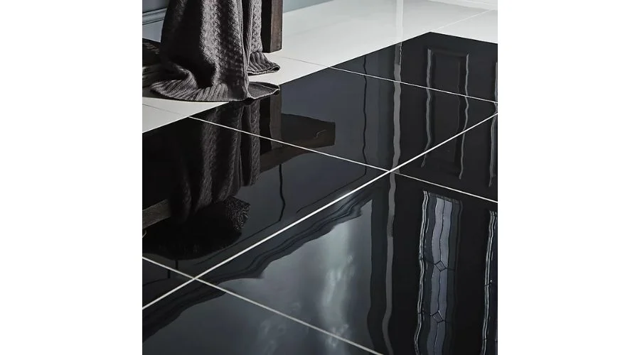 Livourne Black High gloss Stone effect Porcelain Wall & floor Tile