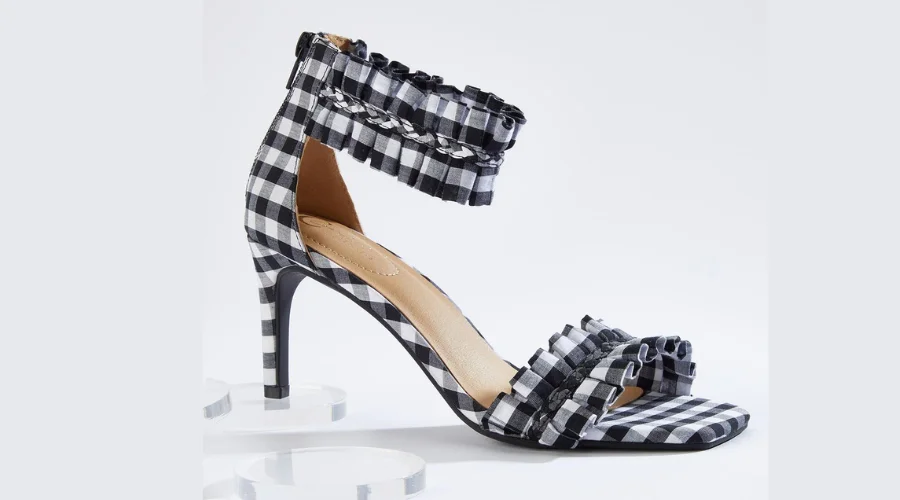 Ruffle gingham heeled sandals