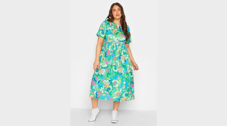 Curve Green Abstract Print Smock Dress