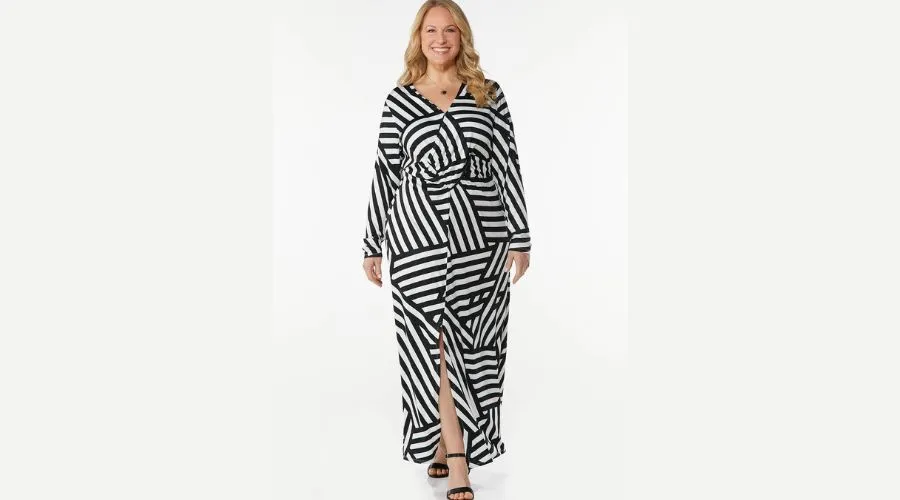 Plus Size Striped Surplice Maxi Dress