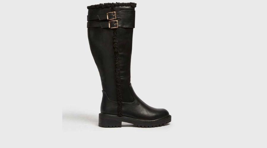 Black Faux Knee High Boots