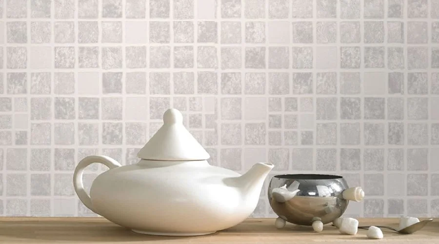 Contour Earthen Grey Tile Effect Kitchen & Bathroom Wallpaper