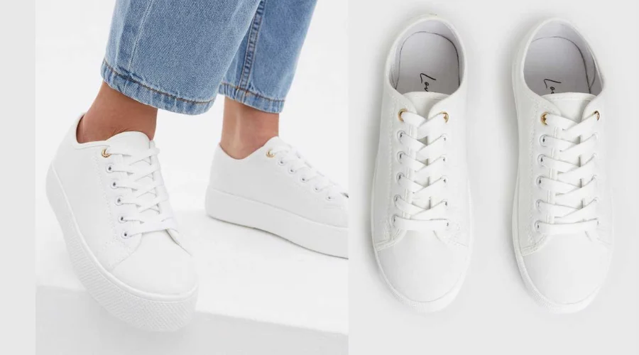 White Canvas Chunky Lace Up Trainers