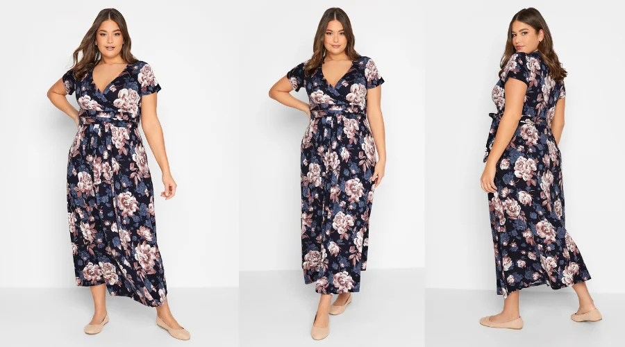 Yours Curve Black Floral Wrap Front Tie Maxi Dress