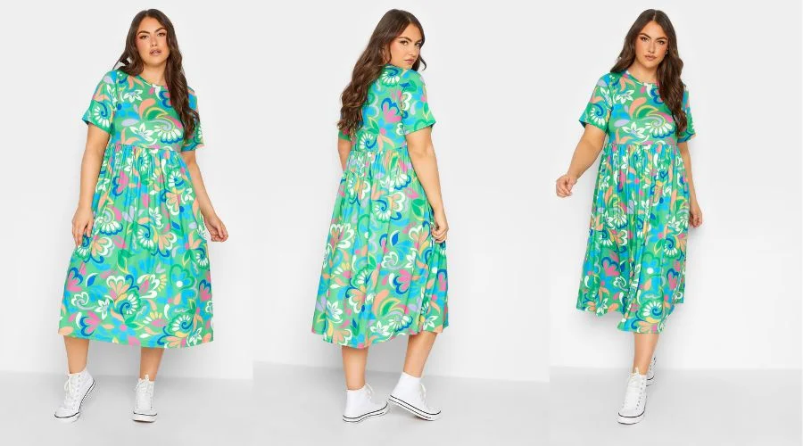 Yours Curve Green Abstract Print Smock Dress