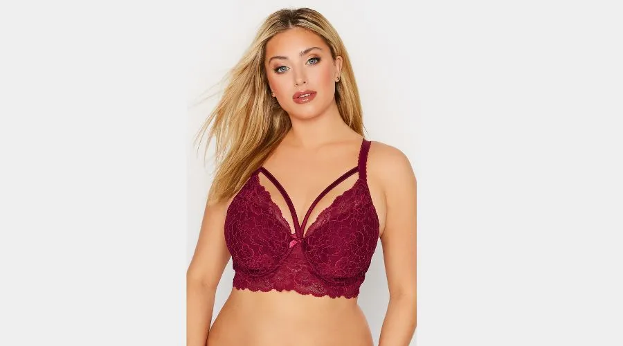 Red Lace Strap Detail Padded Underwired Longline Bra