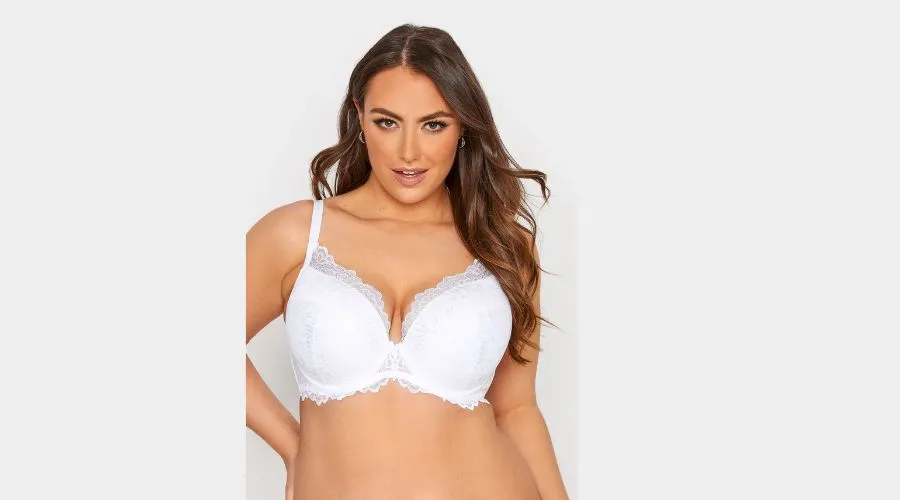 White Lace Padded Underwired Plunge Bra