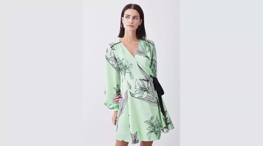 Petite Floral Hammered Satin Wrap Mini Dress