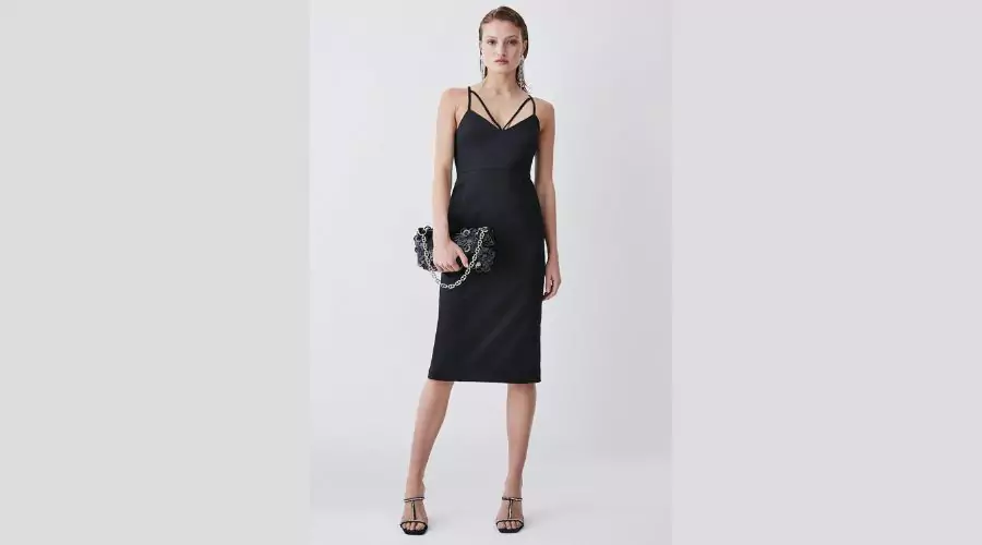 Italian Structured Satin Pencil Midi Dress