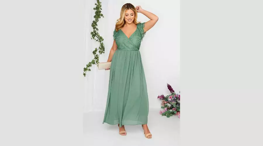 Green Lace Detail Wrap Maxi Dress