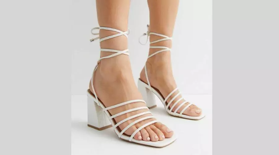 White Faux Croc Mesh 2-Part Stiletto Heel Sandals