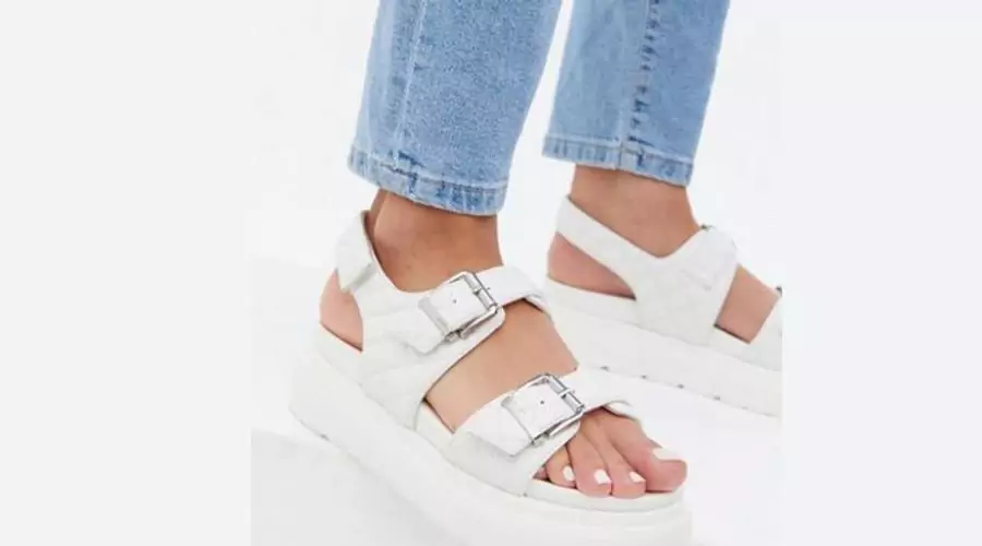 White Quilted Chunky Footbed Sandals