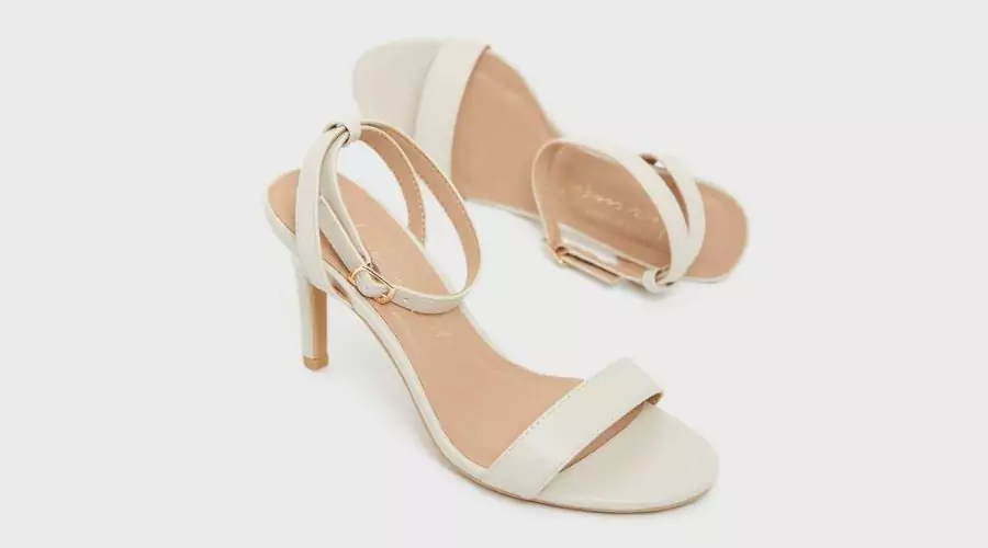 Wide Fit White LeatherLook Stiletto Heel Sandals