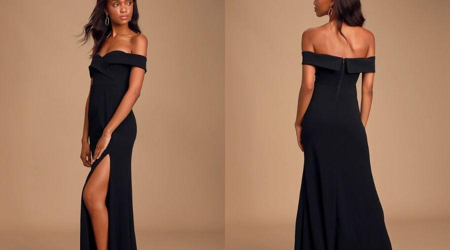 Black Off-the-Shoulder Maxi Dress by Song of Love