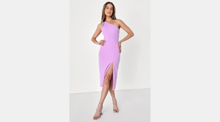 Glamorous Ways Lavender One-Shoulder Cutout Bodycon Midi Dress
