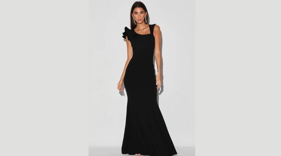 Lucette Black Sleeveless Ruffled Mermaid Maxi Dress