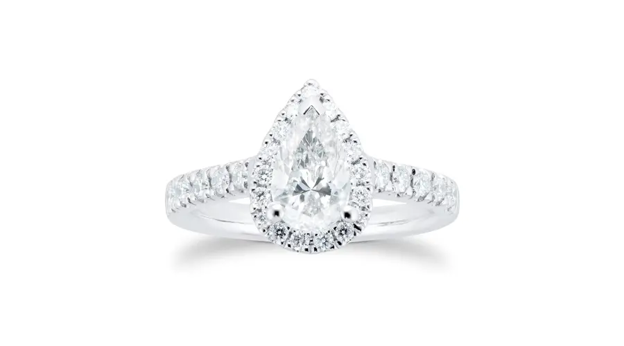 Platinum 1.00cttw Diamond Pear Cut Halo Ring