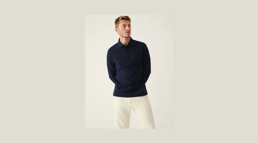 Pure Cotton Long Sleeve Polo Shirt- M&S Collection