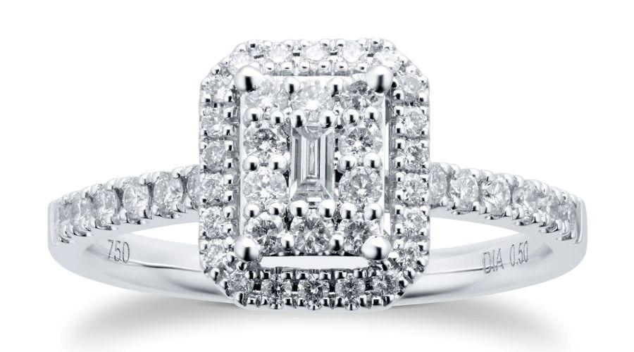 18ct White Gold 0.50cttw Diamond Emerald Cut Cluster Ring