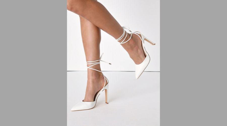 Munie White Pointed-Toe Lace-Up High Heel Pumps