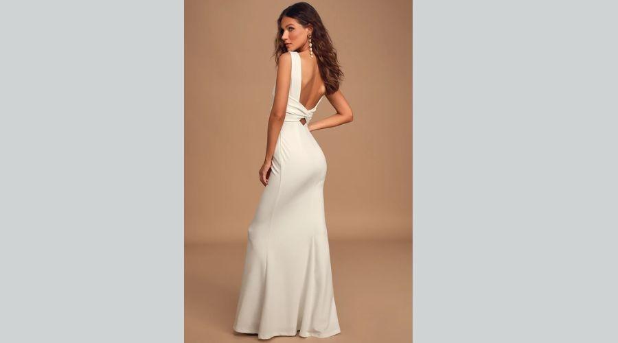 Love In Your Eyes Ivory Knotted Mermaid Maxi Dress