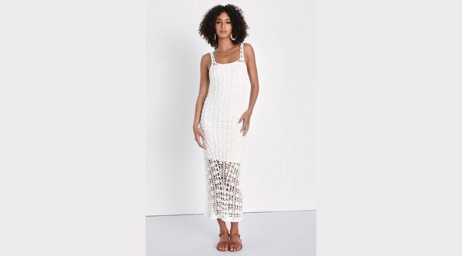 White Crochet Sleeveless Maxi Dress