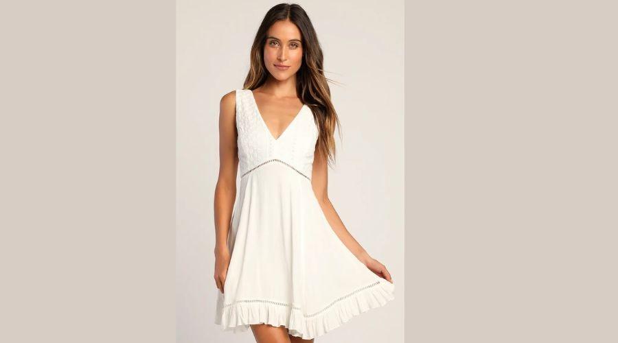 Endlessly Enticing White Embroidered Babydoll Mini Dress