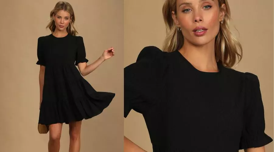 Favorite Day Black Puff Sleeve Tiered Mini Dress